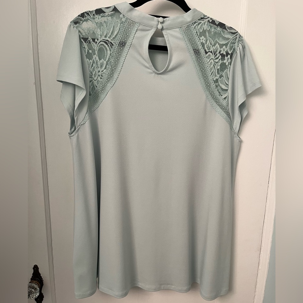 Torrid Studio Crepe Jersey Mock Neck Lace Inset Top - Picture 7 of 7